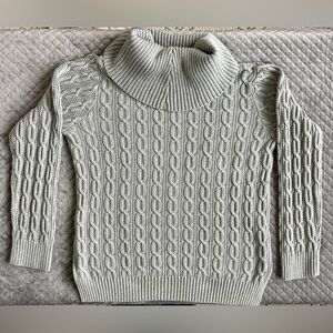 Jeanne Pierre Gray Cable Knit Turtleneck Sweater 100% Cotton Size L